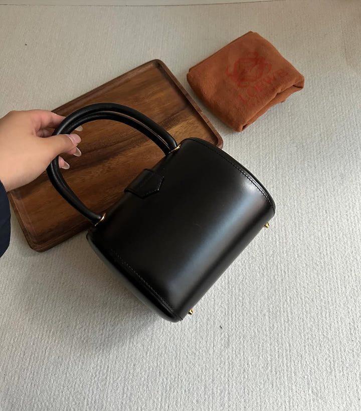 LOEWE Black Rare Egg Cylinder Bag｜Structured Box Calf with Gold Hardware 🖤 Timeless Collector’s Piece
