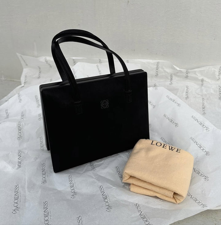 LOEWE Black Suede Museum Tote｜Special Edition Structured Handbag with Dual Top Handles 🖤✨ Collector’s Must-Have