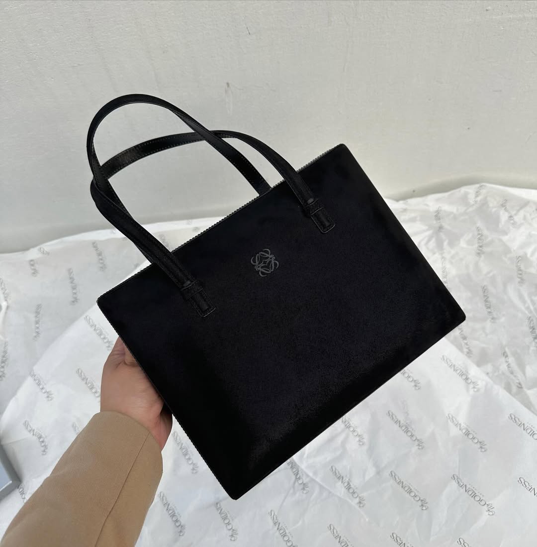 LOEWE Black Suede Museum Tote｜Special Edition Structured Handbag with Dual Top Handles 🖤✨ Collector’s Must-Have