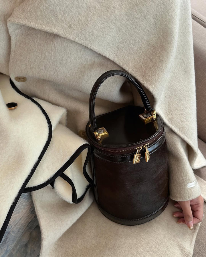 VERSACE Coffee Brown Calf Hair Bucket Bag｜Gold & Silver Hardware × Rare Vintage Charm 🍂🐻 Spacious & Elegant