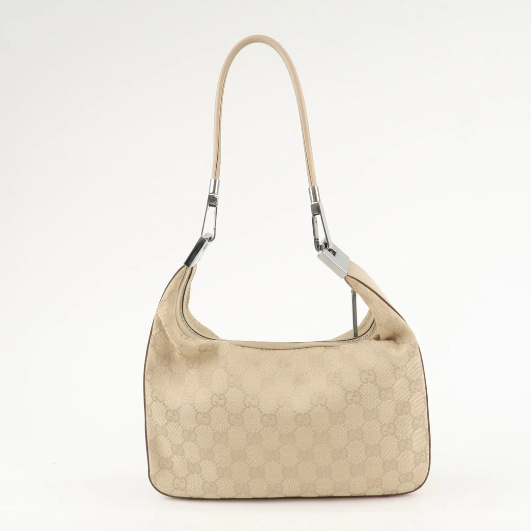 GUCCI GG Canvas Leather Shoulder Bag Beige Silver HDW 01233 Used