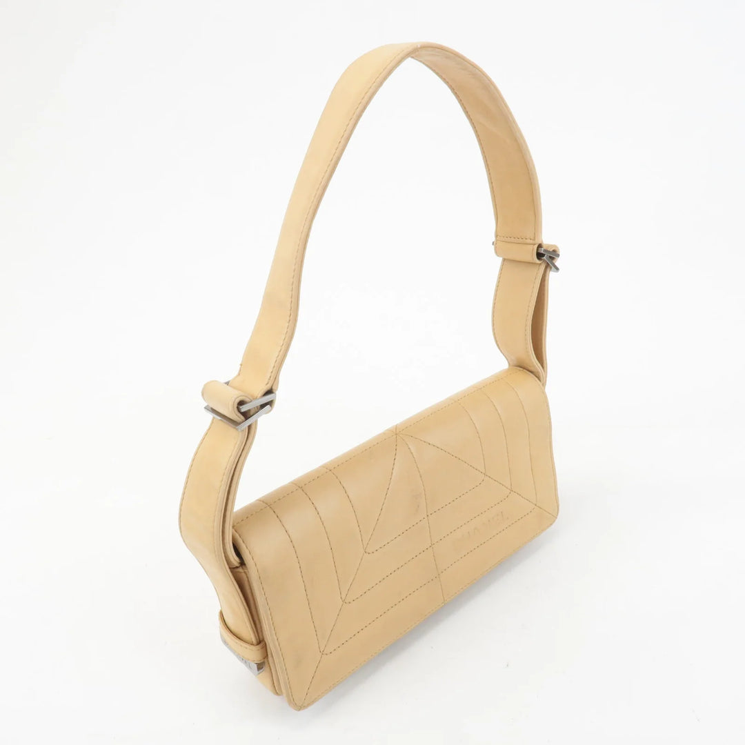 CHANEL Lamb Skin Shoulder Bag Silver Hardware Beige Used