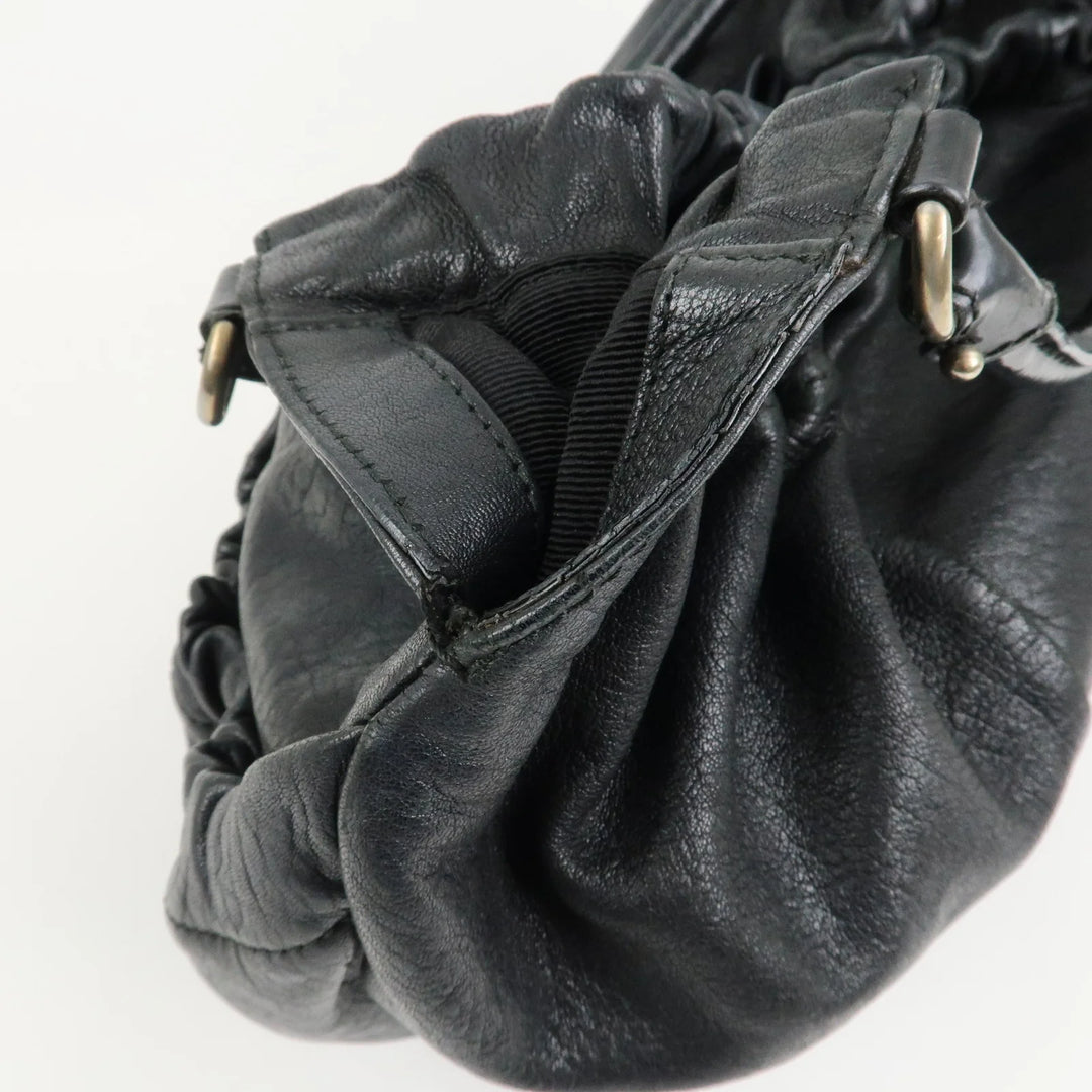 Ferragamo Leather Patent Leather Shoulder Bag Hand Bag Black