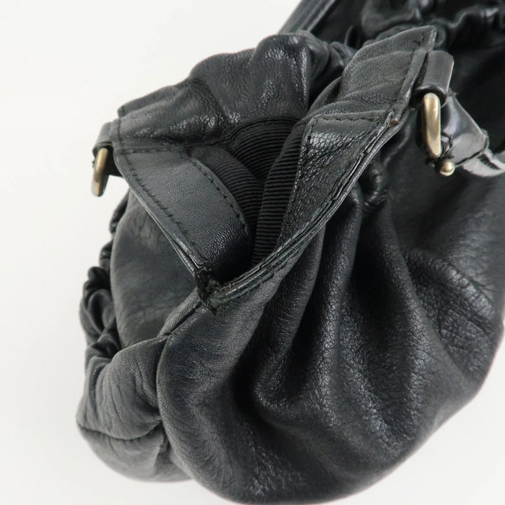 Ferragamo Leather Patent Leather Shoulder Bag Hand Bag Black