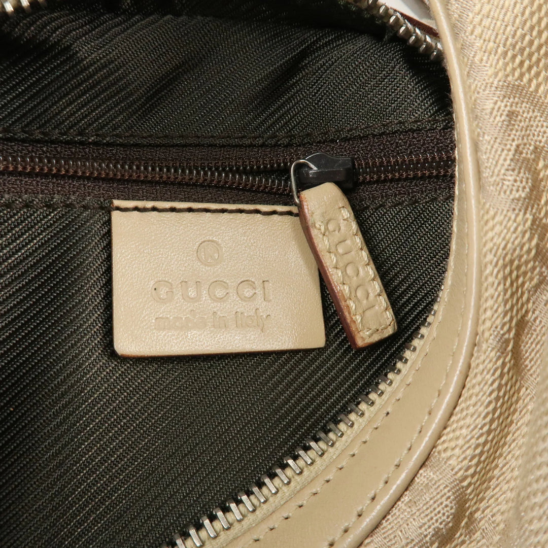 GUCCI GG Canvas Leather Shoulder Bag Beige Silver HDW 01233 Used