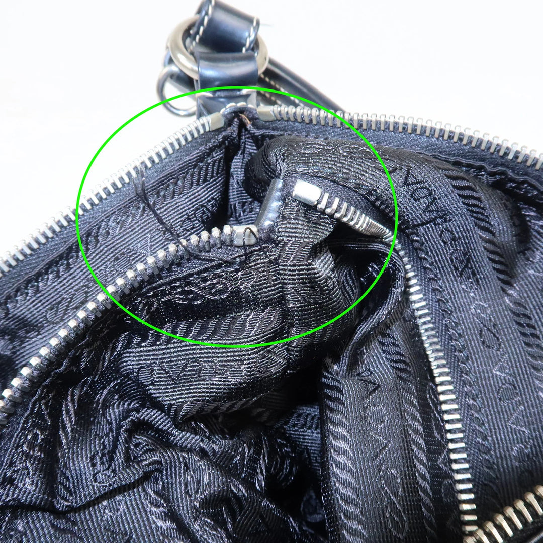 PRADA Triangle Logo Nylon Leather Shoulder Bag Black BR2840