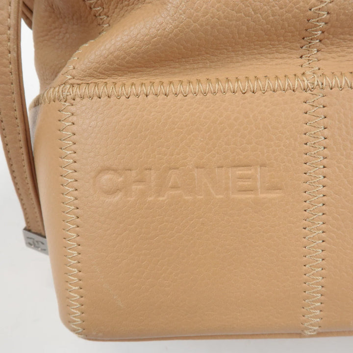 CHANEL Chocolate Bar Wild Stitch Leather Hand Bag Beige Used