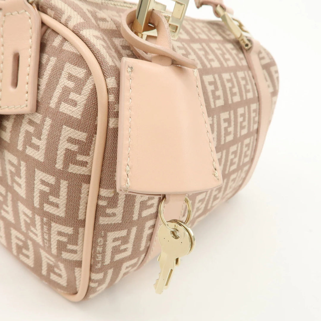 FENDI Zucchino Canvas Leather Mini Boston Bag Pink 8BL071 Used