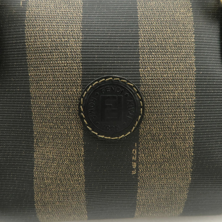 FENDI Pequin PVC Canvas Hand Bag Boston Bag Black Brown Used