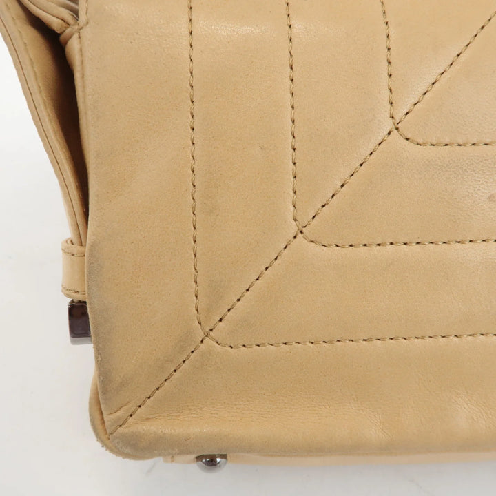 CHANEL Lamb Skin Shoulder Bag Silver Hardware Beige Used