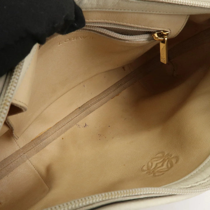 LOEWE Anagram Leather Suede Shoulder Bag Hand Bag Beige Ivory