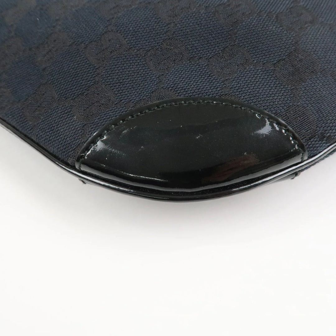 GUCCI GG Canvas Patent Leather Shoulder Bag Black 001.4158 Used