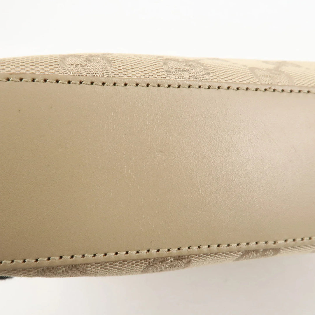 GUCCI GG Canvas Leather Shoulder Bag Beige Silver HDW 01233 Used