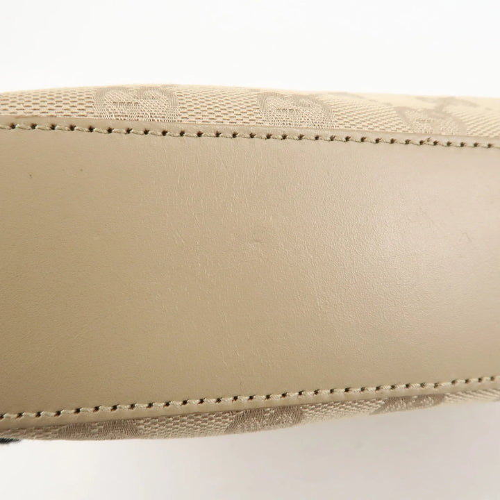 GUCCI GG Canvas Leather Shoulder Bag Beige Silver HDW 01233 Used