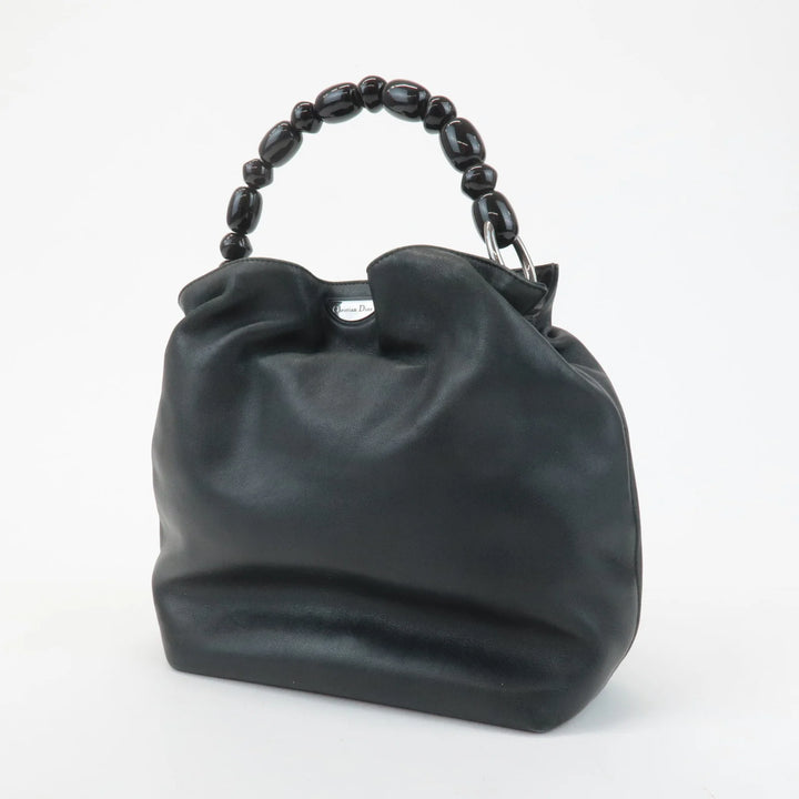 Christian Dior Maris Pearl Leather Hand Bag Tote Bag Black Used