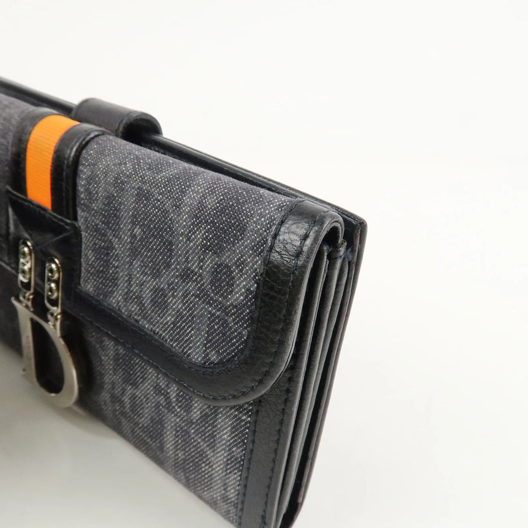 Christian Dior Flight Line Trotter Canvas Leather Logo Charm Wallet Used
