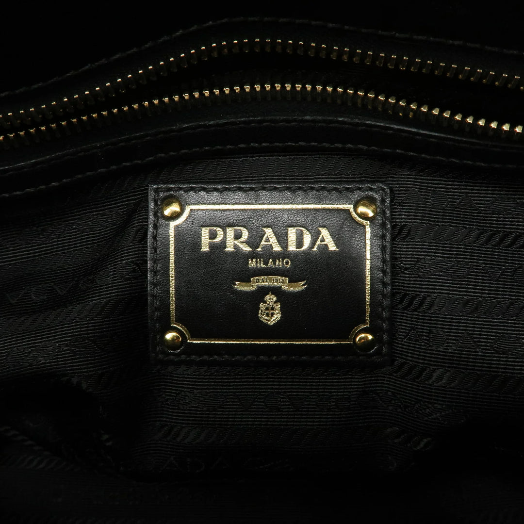 PRADA Nylon Leather Gathered 2Way Hand Shoulder Bag Black BN1407