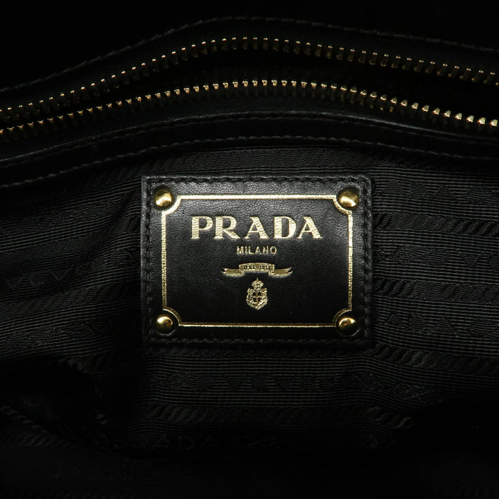 PRADA Nylon Leather Gathered 2Way Hand Shoulder Bag Black BN1407