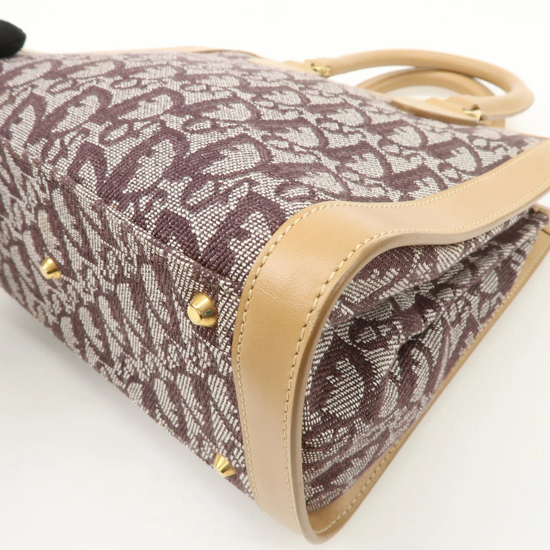 Christian Dior Trotter Jacquard Leather Hand Bag Brown Gold HDW