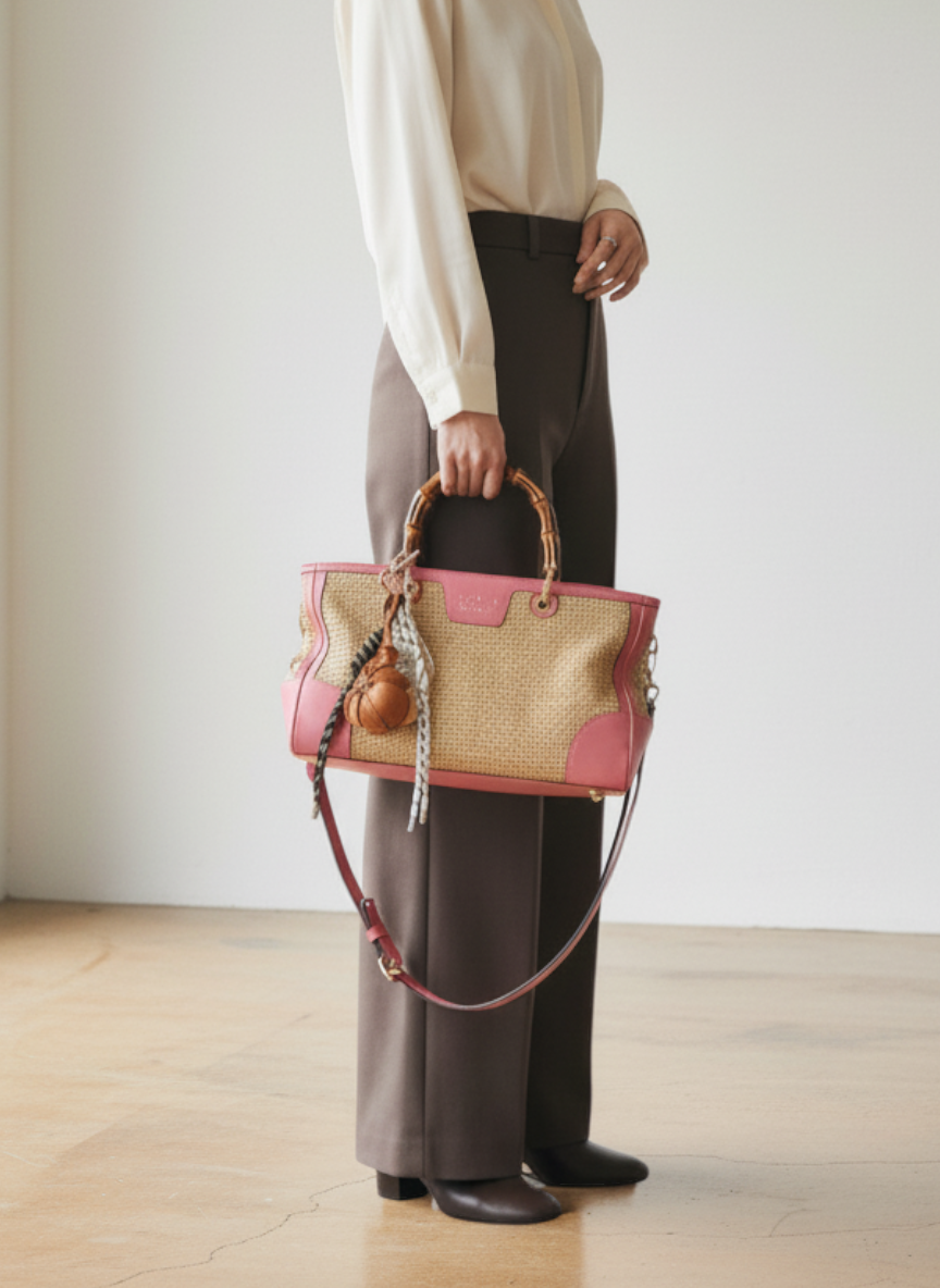 Gucci Bamboo Raffia Tote 💕｜Original Strap Included