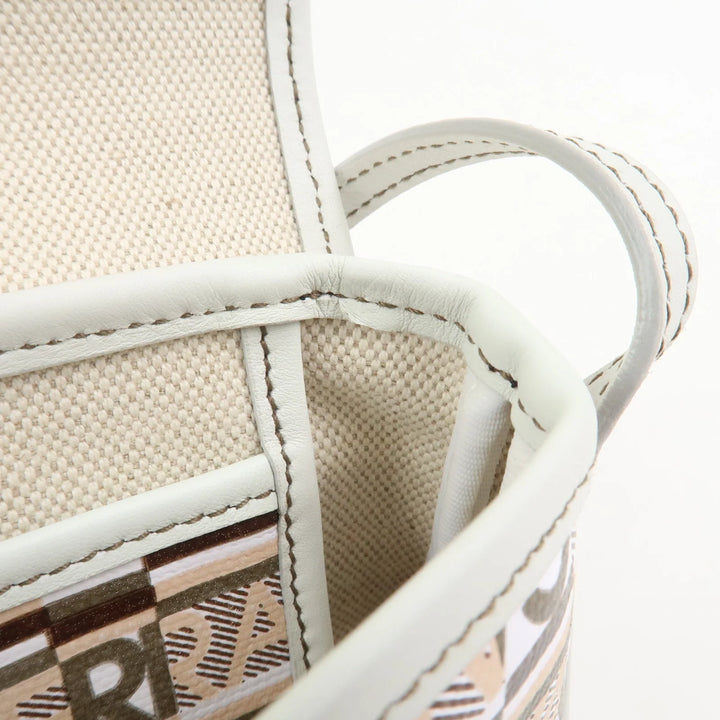Ferragamo Logo PVC Canvas Leather Shoulder Bag Hand Bag White Gray