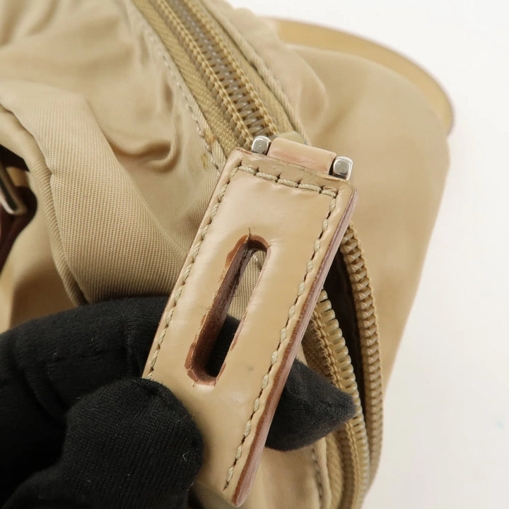 PRADA Logo Nylon Patent Leather Mini Boston Bag Beige BR3150