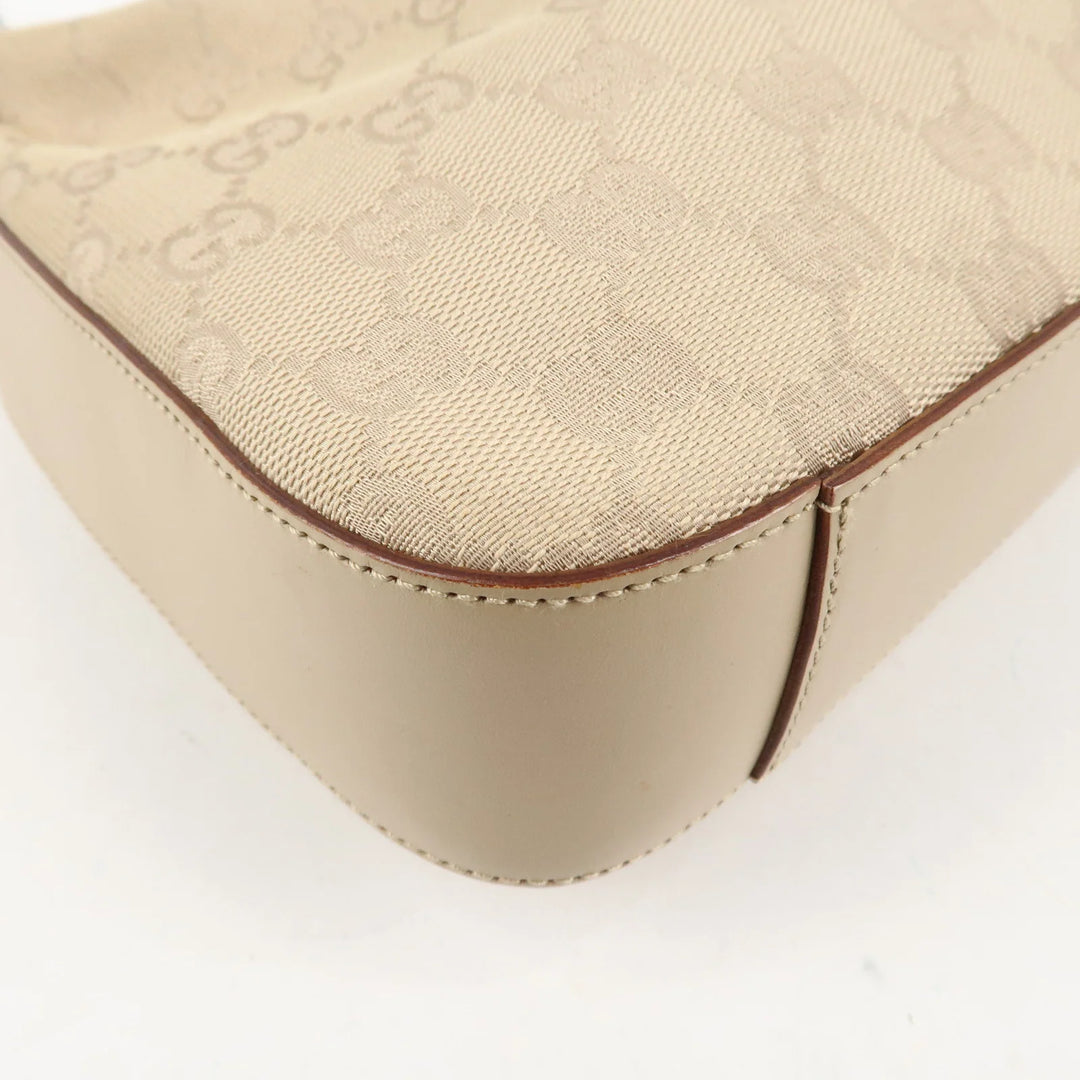 GUCCI GG Canvas Leather Shoulder Bag Beige Silver HDW 01233 Used