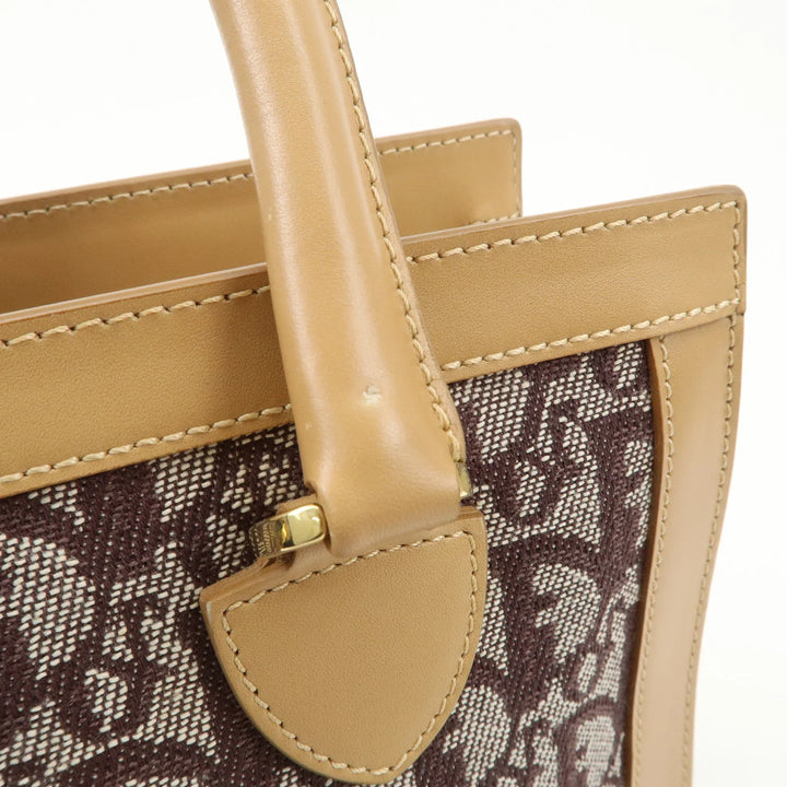 Christian Dior Trotter Jacquard Leather Hand Bag Brown Gold HDW