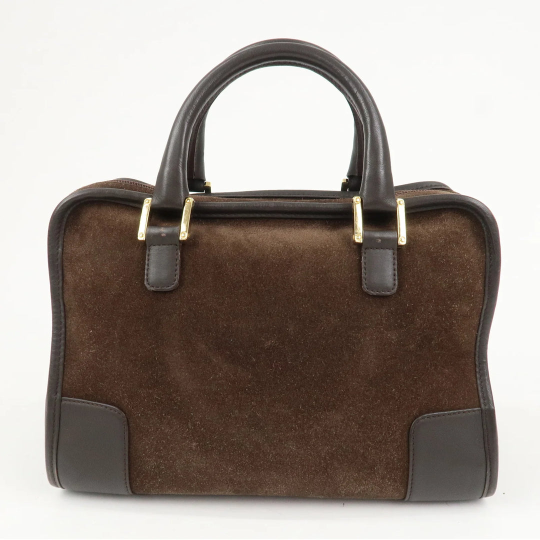 LOEWE Anagram Suede Leather Amazona 28 Hand Bag Brown