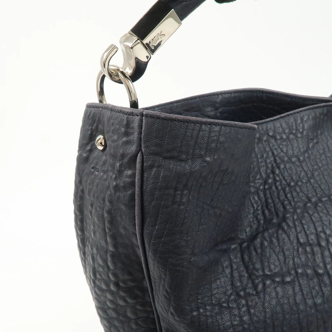 SAINT LAURENT Leather One Shoulder Bag Hand Bag Navy Silver HDW