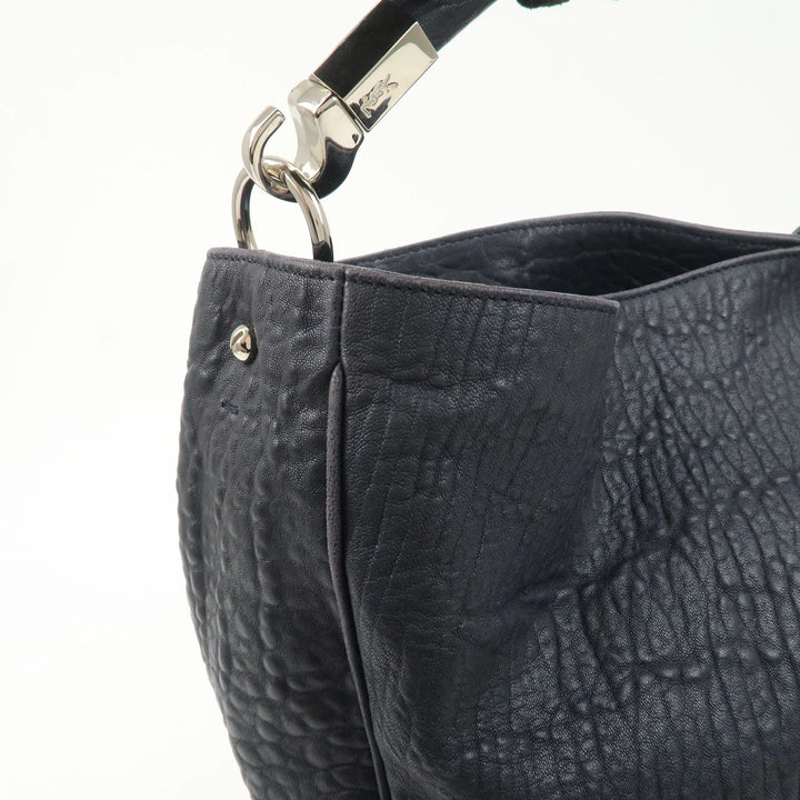 SAINT LAURENT Leather One Shoulder Bag Hand Bag Navy Silver HDW