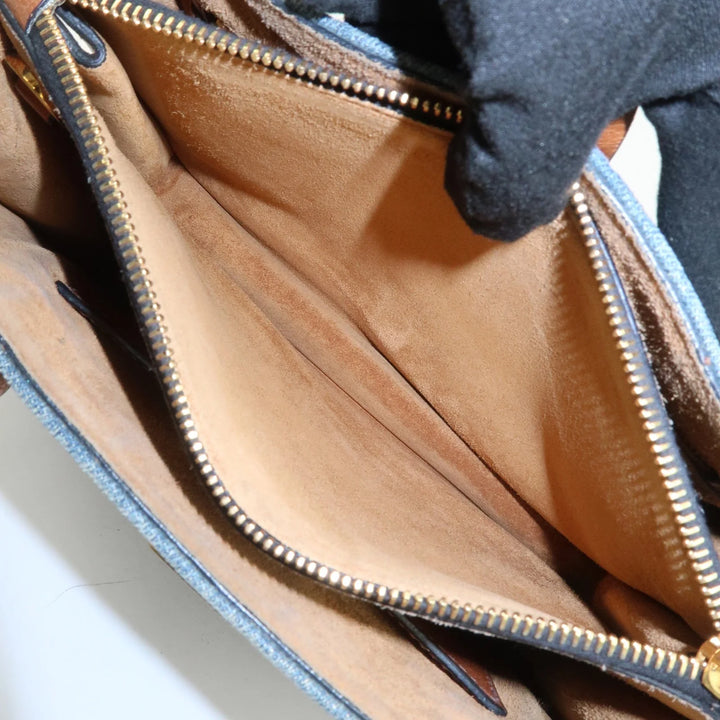MIU MIU Madras Convertible Denim Leather 2Way Bag Hand Bag 5BA104