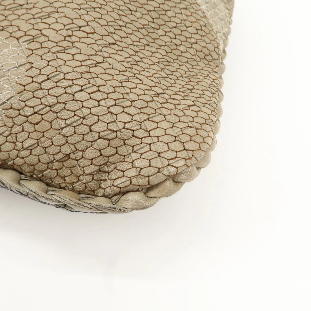 BOTTEGA VENETA Hobo Leather Shoulder Bag Beige Gray Black Used