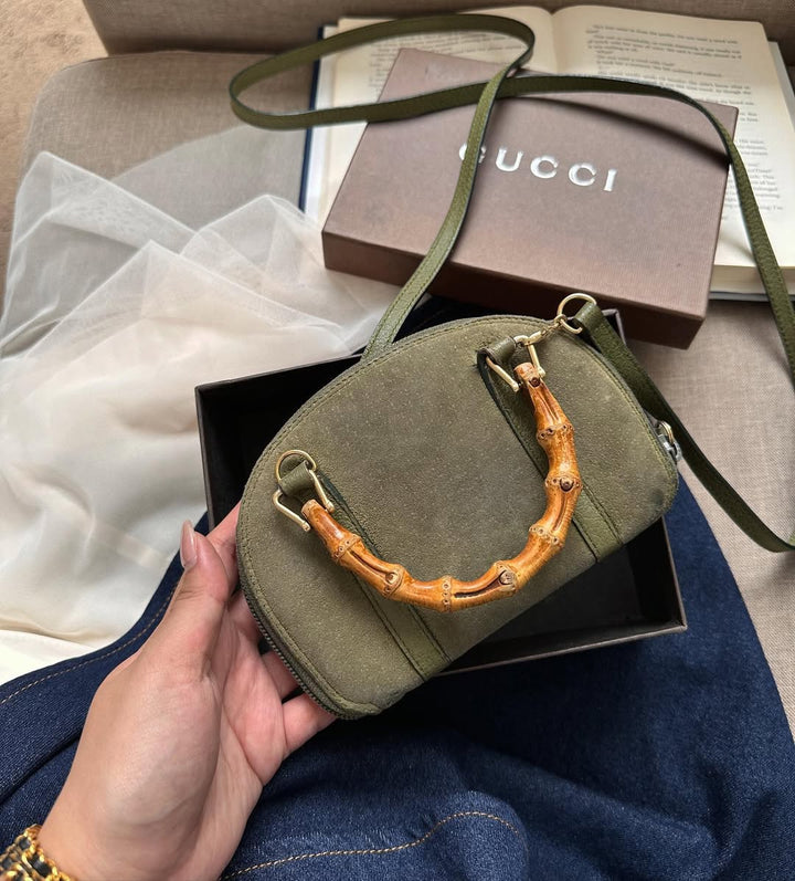 GUCCI Mini Bamboo WOC in Olive Suede｜Collector’s Mini × Timeless Bamboo Accent 🎋