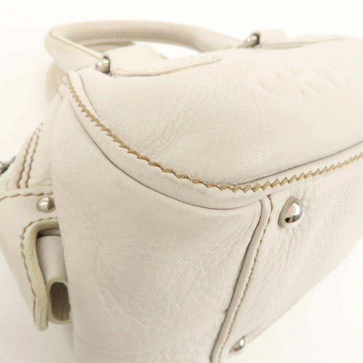 CHANEL Leather Mini Boston Bag Hand Bag Tassel Ivory A23050