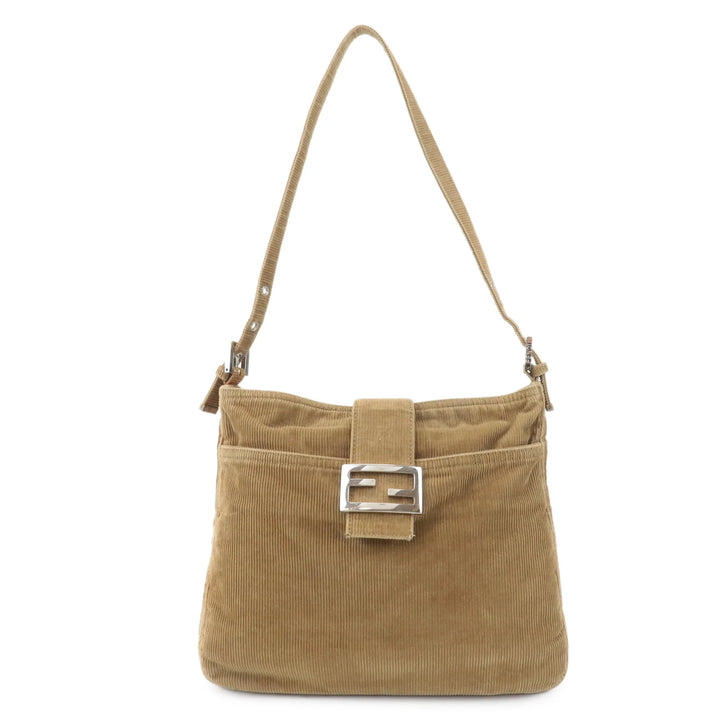 FENDI Corduroy Shoulder Bag Khaki 214526727009 Used