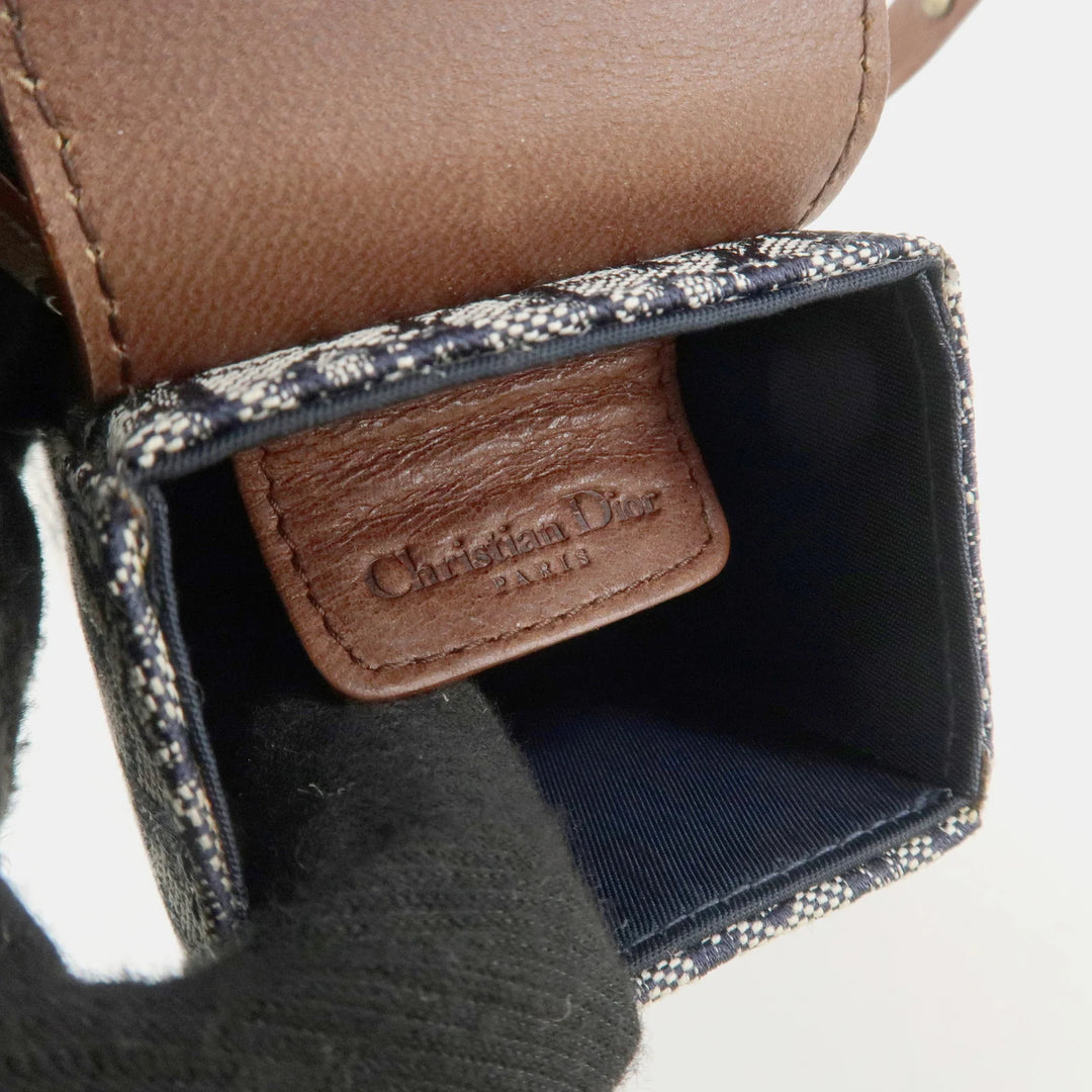 Christian Dior Trotter Canvas Leather Shoulder Bag Navy Brown Used