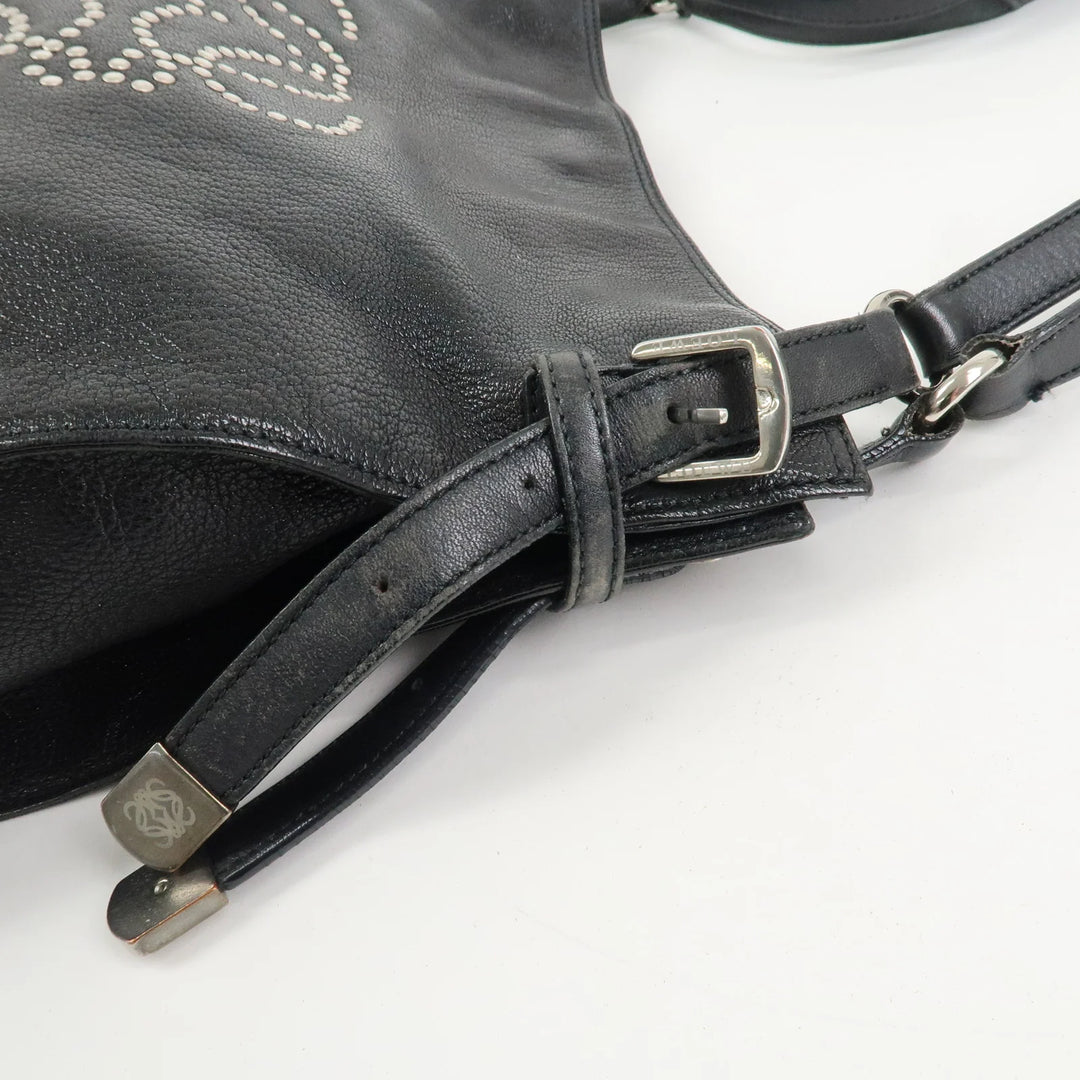 LOEWE Anagram Studs Logo Leather Shoulder Bag Crossbody Bag Black