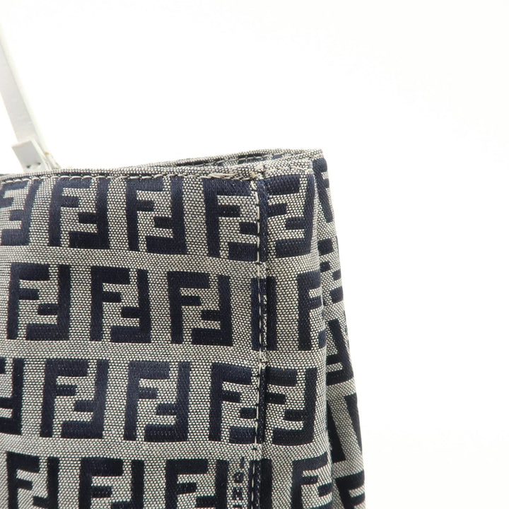 FENDI Zucchino Canvas Leather Tote Bag Hand Bag White Navy 8BH019 Used
