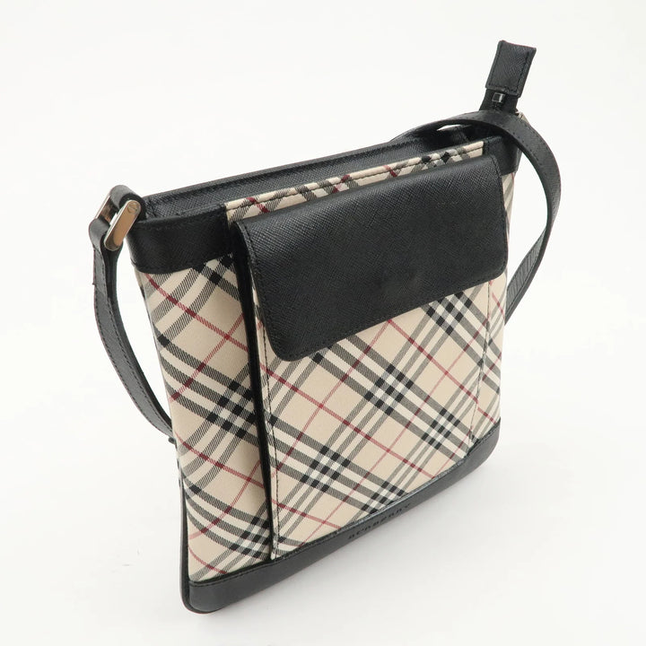 BURBERRY Canvas Leather Nova Plaid Shoulder Bag Beige Black Used