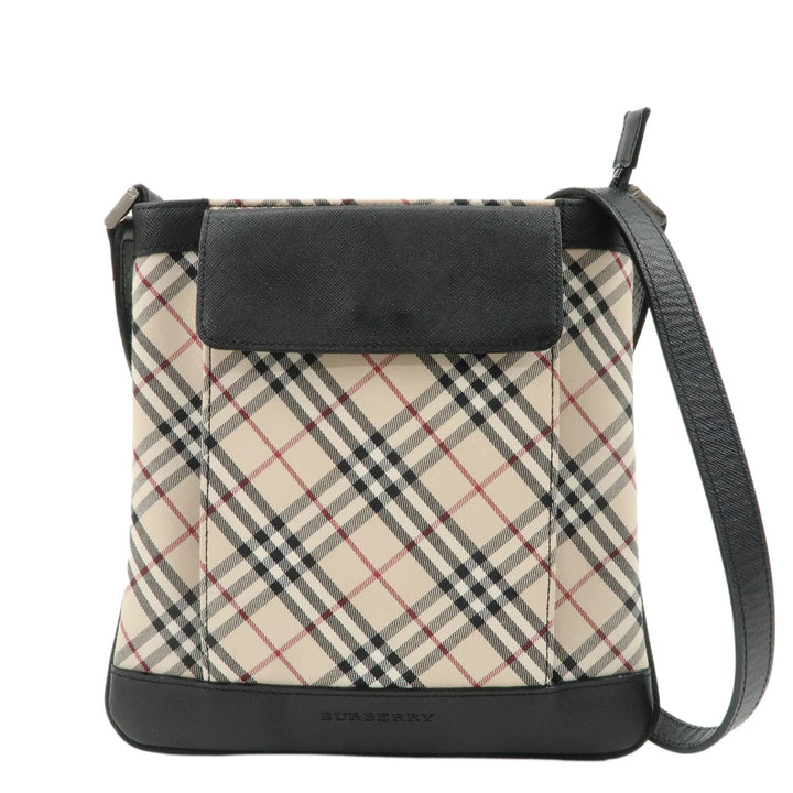 BURBERRY Canvas Leather Nova Plaid Shoulder Bag Beige Black Used