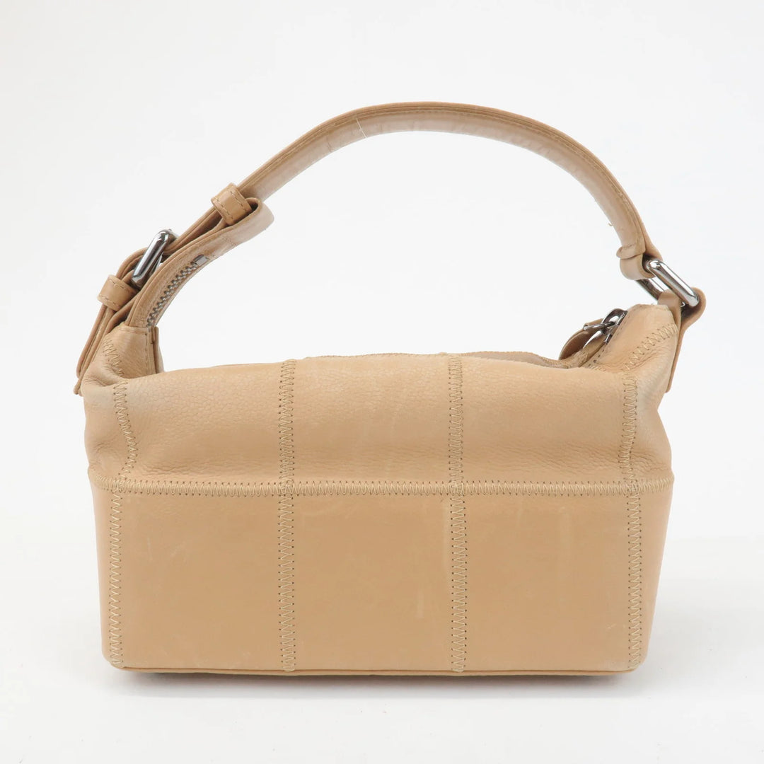 CHANEL Chocolate Bar Wild Stitch Leather Hand Bag Beige Used