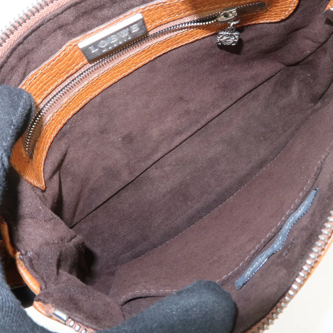 LOEWE Leather Shoulder Bag Brown Silver Hardware