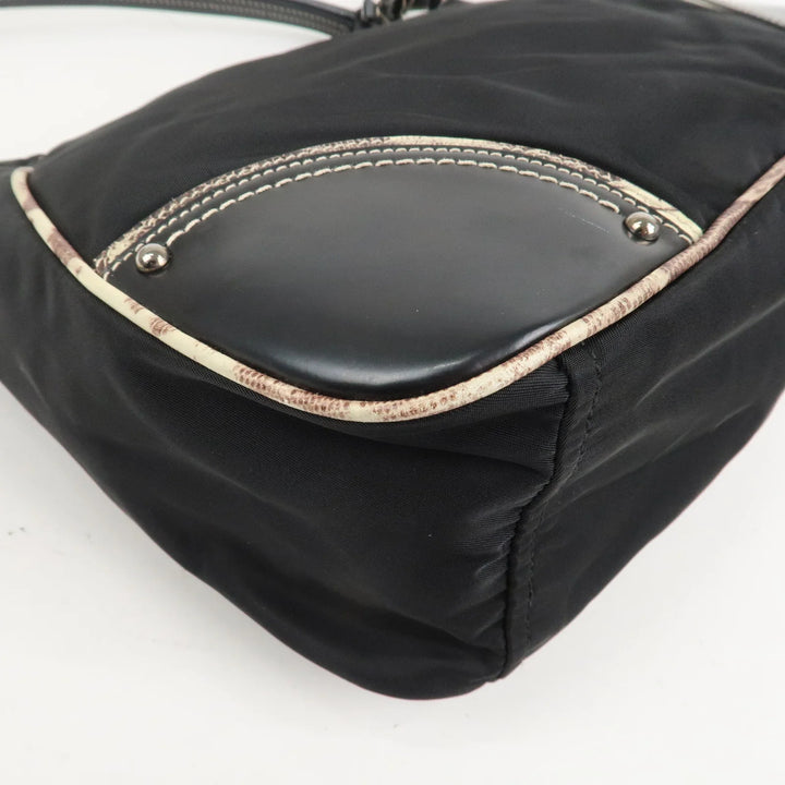PRADA Triangle Logo Nylon Leather Shoulder Bag Black BR2840