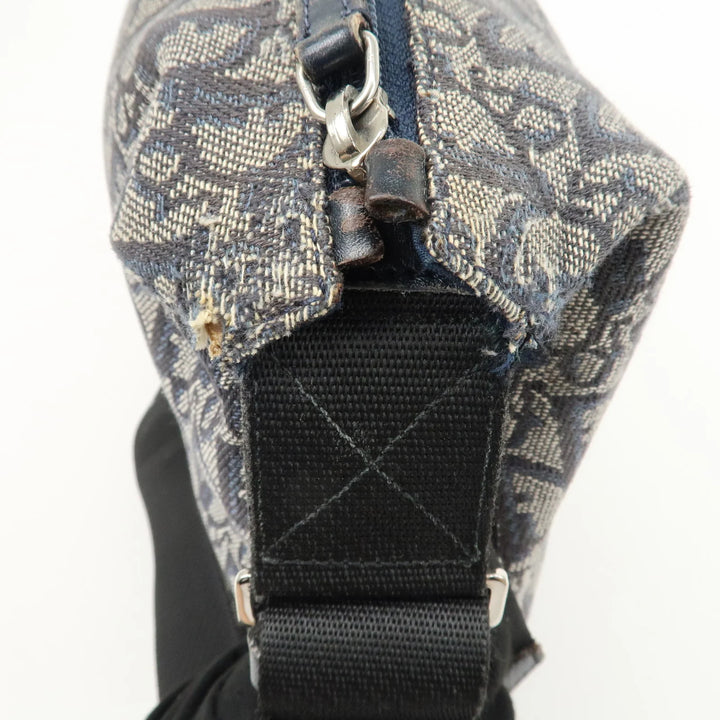 Christian Dior Trotter Canvas Leather Shoulder Bag Navy White Used