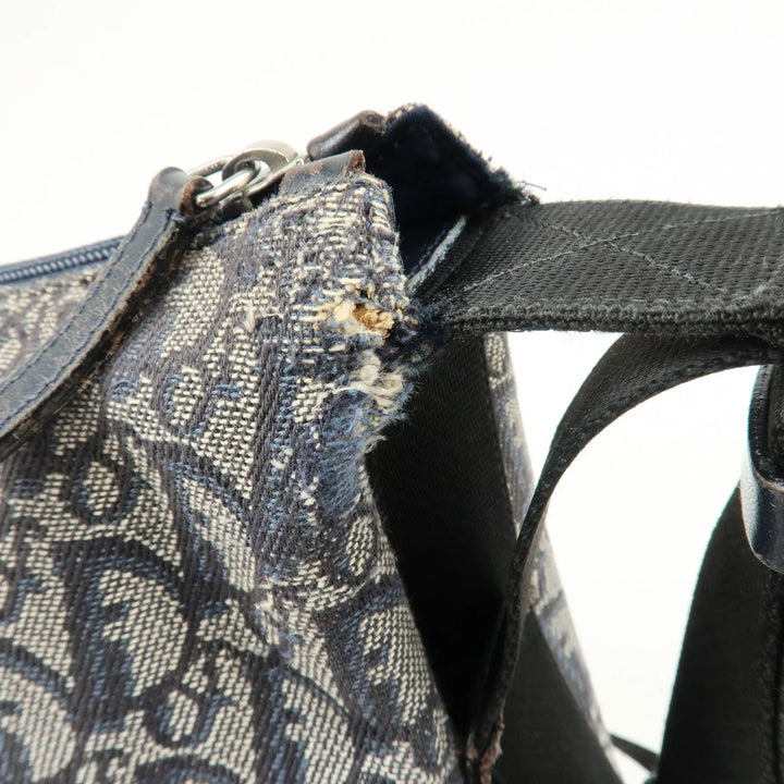 Christian Dior Trotter Canvas Leather Shoulder Bag Navy White Used