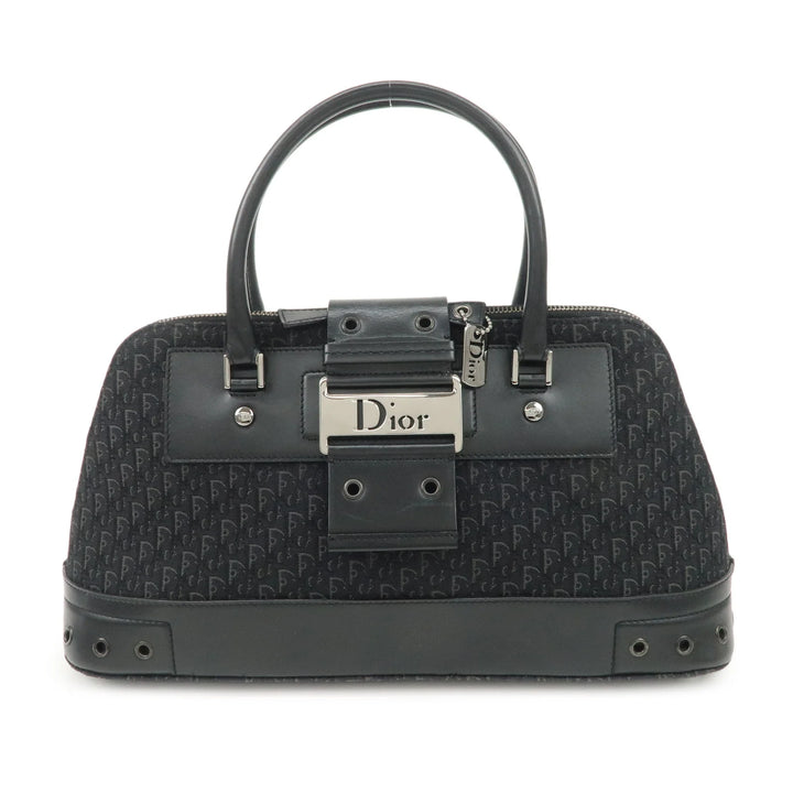 Christian Dior Street Chic Trotter Canvas Leather Hand Bag Black Used