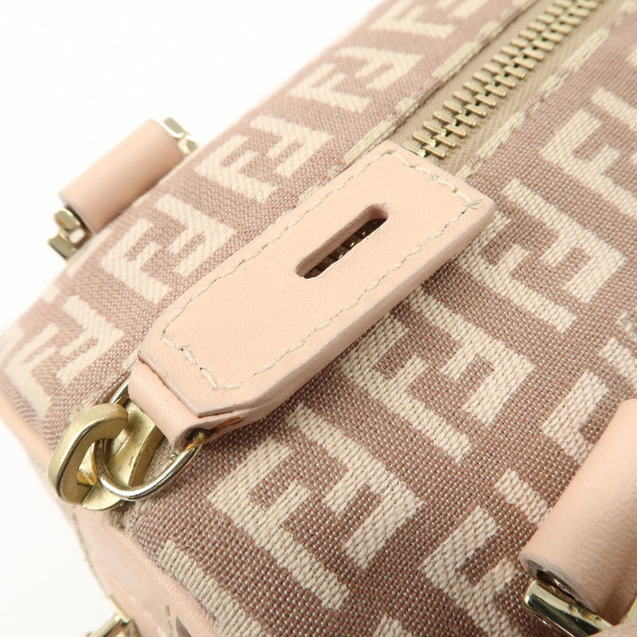 FENDI Zucchino Canvas Leather Mini Boston Bag Pink 8BL071 Used