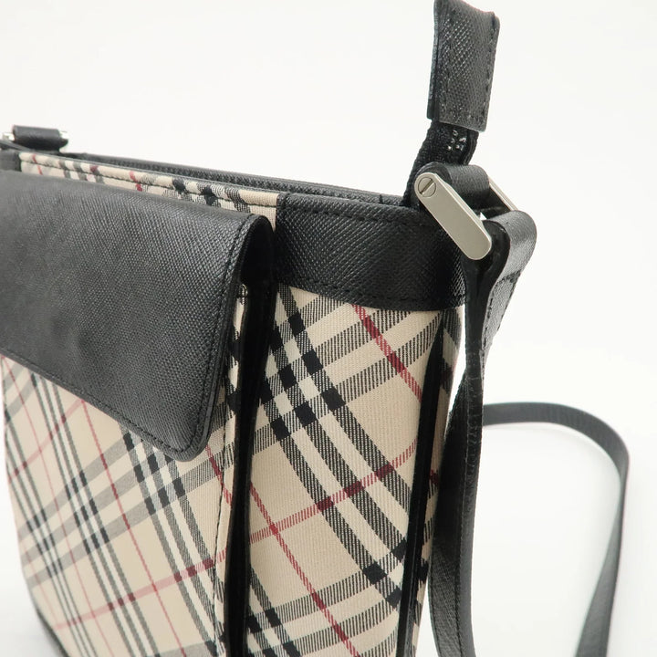 BURBERRY Canvas Leather Nova Plaid Shoulder Bag Beige Black Used