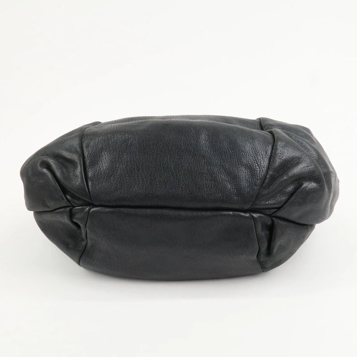 Ferragamo Leather Patent Leather Shoulder Bag Hand Bag Black